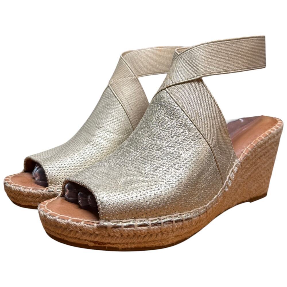 Gentle Souls KENNETH COLE Colleen Women 9 Gold Leather Espadrilles Wedges Shoes